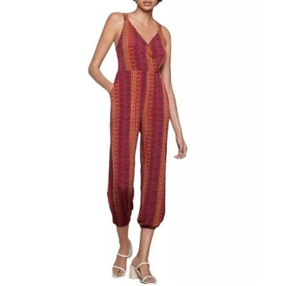 BCBGeneration Jumpsuit Womens Medium Orange‎ Red Boho Beach Festival Geometric